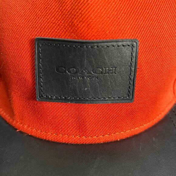 Coach Colorblock Flat Brim Cap F86475 Orange Black Leather Trim Strapback Hat - Picture 4 of 12